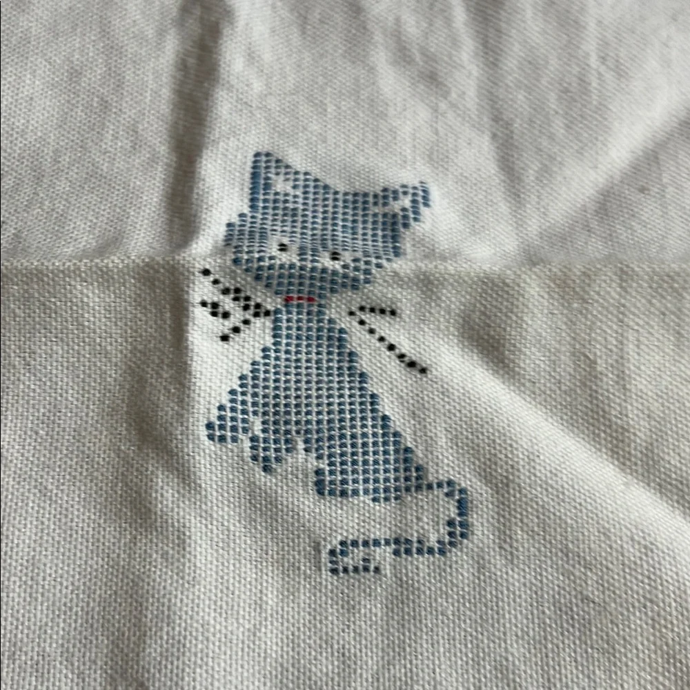 White and Blue Cat Embroidered bib